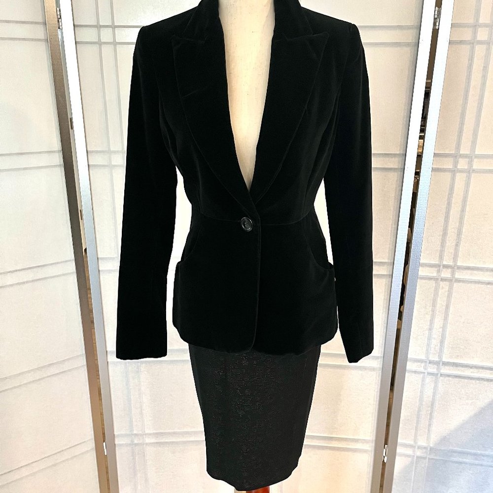 REBECCA TAYLOR Black Stretch Skirt with front lace panel - Size S